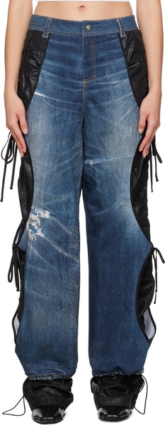 Blue & Black Trompe L'œil Layered Tying Jeans