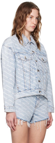 Blue Printed Falling Back Logo Denim Jacket