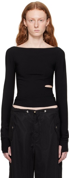 Black Cinched Slit Long Sleeve T-Shirt