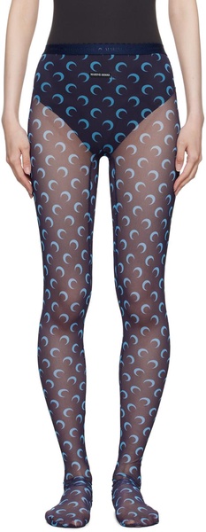 Navy Moon Printed Mesh Tights