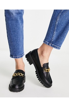 London Rebel chunky loafers with chain in black