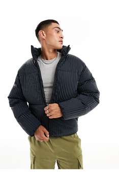 ADPT oversized puffer with 3D stripe in charcoal