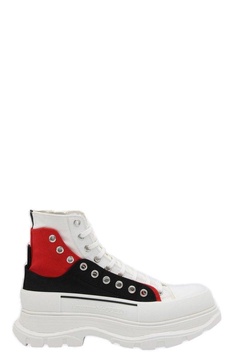 Alexander Mcqueen White Black And Red Canvas Tread Slick Lace Up Fastening Boots