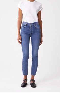 riley high rise straight crop jean in transfer