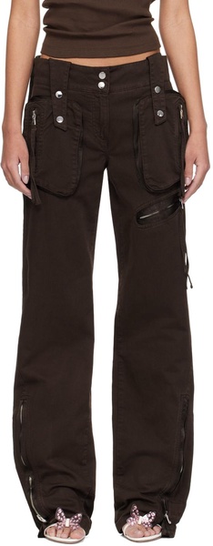 Brown Garment-Dyed Denim Cargo Pants