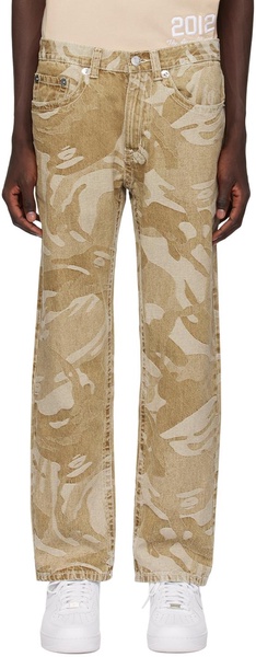 Beige Graphic Jeans