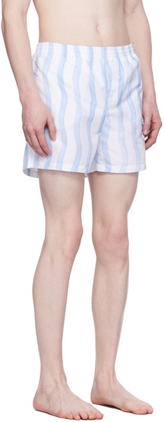 White & Blue Wave Swim Shorts