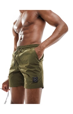 Marshall Artists crinkle nylon swim shorts with logo in olive