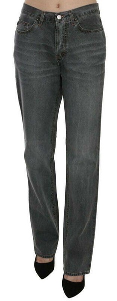 Just Cavalli Gray Washed Mid Waist Straight Denim Pants Jeans