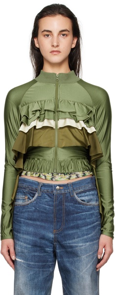 Khaki Riley Ruffle Tight Zip Up Jacket