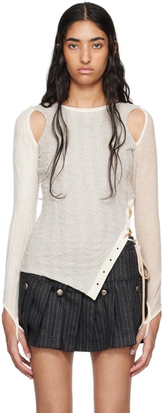 Gray & Beige Braids Cutout Sweater