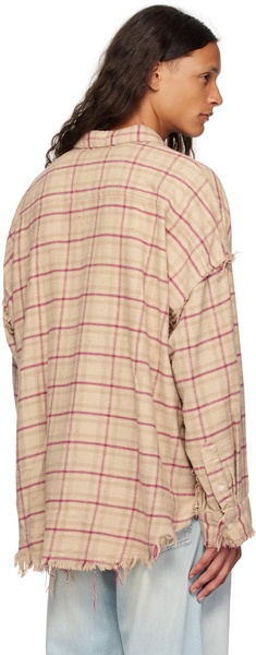 Beige & Pink Shredded Seam Drop Neck Shirt