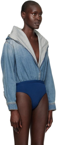 Blue Hooded Denim Bodysuit