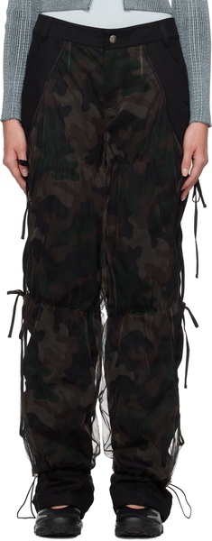 Black Camouflage Mesh Layered Tying Trousers