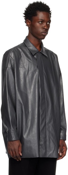 Gray Half Coat Faux-Leather Jacket