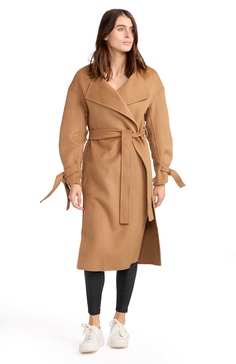 head over heels collarless robe coat - camel