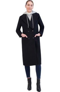 rebecca minkkoff women's db wool coat with bib and hoodie