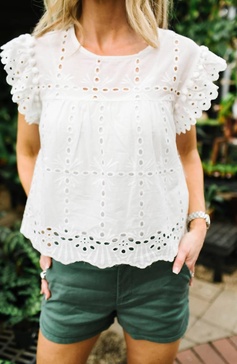 babydoll pom pom top in white