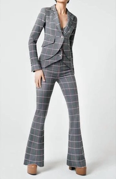 women's bootcut pant in grey/pink windowpane