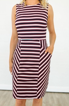 cabana panel dress in red/blue/white stripe