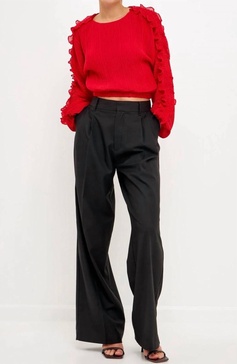 cropped pliss blouse in red