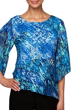 3/4 sleeve triple tier blouse in blue multi