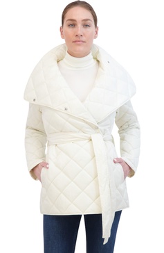 rebecca minkkoff women's funnel neck quilted wrap jacket