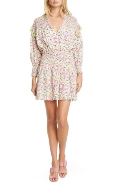 imogen floral long sleeve minidress in white