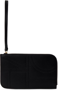 Black Monogram Leather Wristlet Pouch