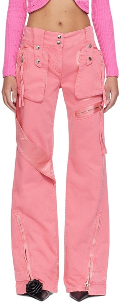 Pink Garment-Dyed Denim Cargo Pants