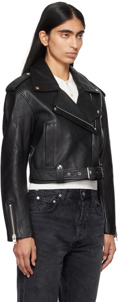 Black Kindra Cropped Moto Leather Jacket