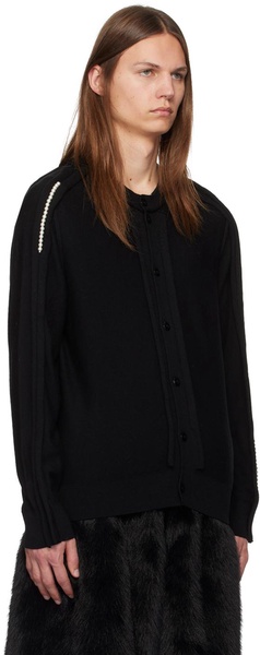 Black Beaded Inverted Seam Cardigan