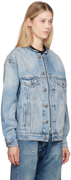 Blue Collarless Denim Jacket