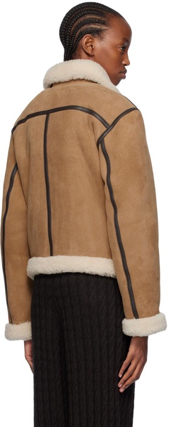 Tan Paneled Shearling Jacket