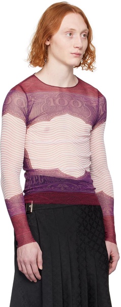 Burgundy Sheer Long Sleeve T-Shirt