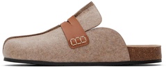 Beige Laminated Felt Loafer Mules