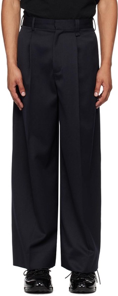 Navy Pleated Wide Leg Trousers