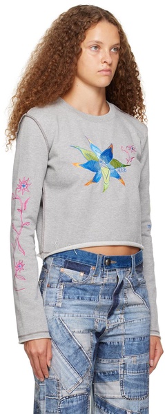 Gray Crazy Flower Long Sleeve T-Shirt