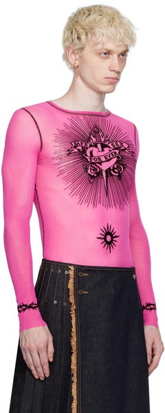 Pink Flocked Long Sleeve T-Shirt