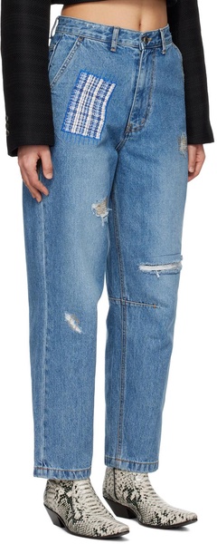 Blue Embroidered Jeans