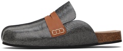 Gray Laminated Felt Mules