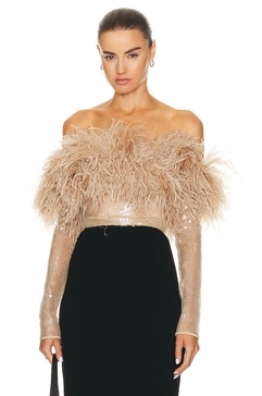 Feather Trim Sequin Top