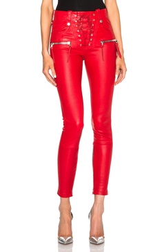 Lace Front Leather Skinny Pants