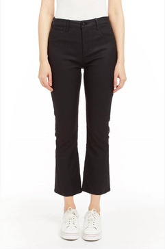 high rise coated cropped flare denim in black