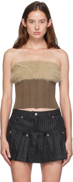 Brown Hairy Knit Tube Top