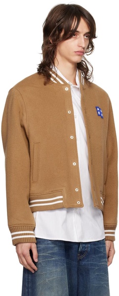 Beige TRS Tag Varsity Bomber Jacket