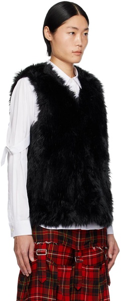 Black V-Neck Faux-Fur Vest