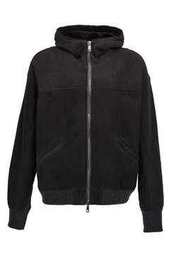 Suede hooded sheepskin