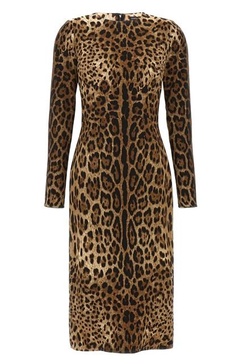 Dolce & Gabbana Leopard Printed Long-Sleeved Midi Dress