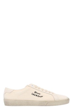 SL/06 Court Classic Leather-Trimmed Logo-Embroidered Distressed Canvas Sneakers